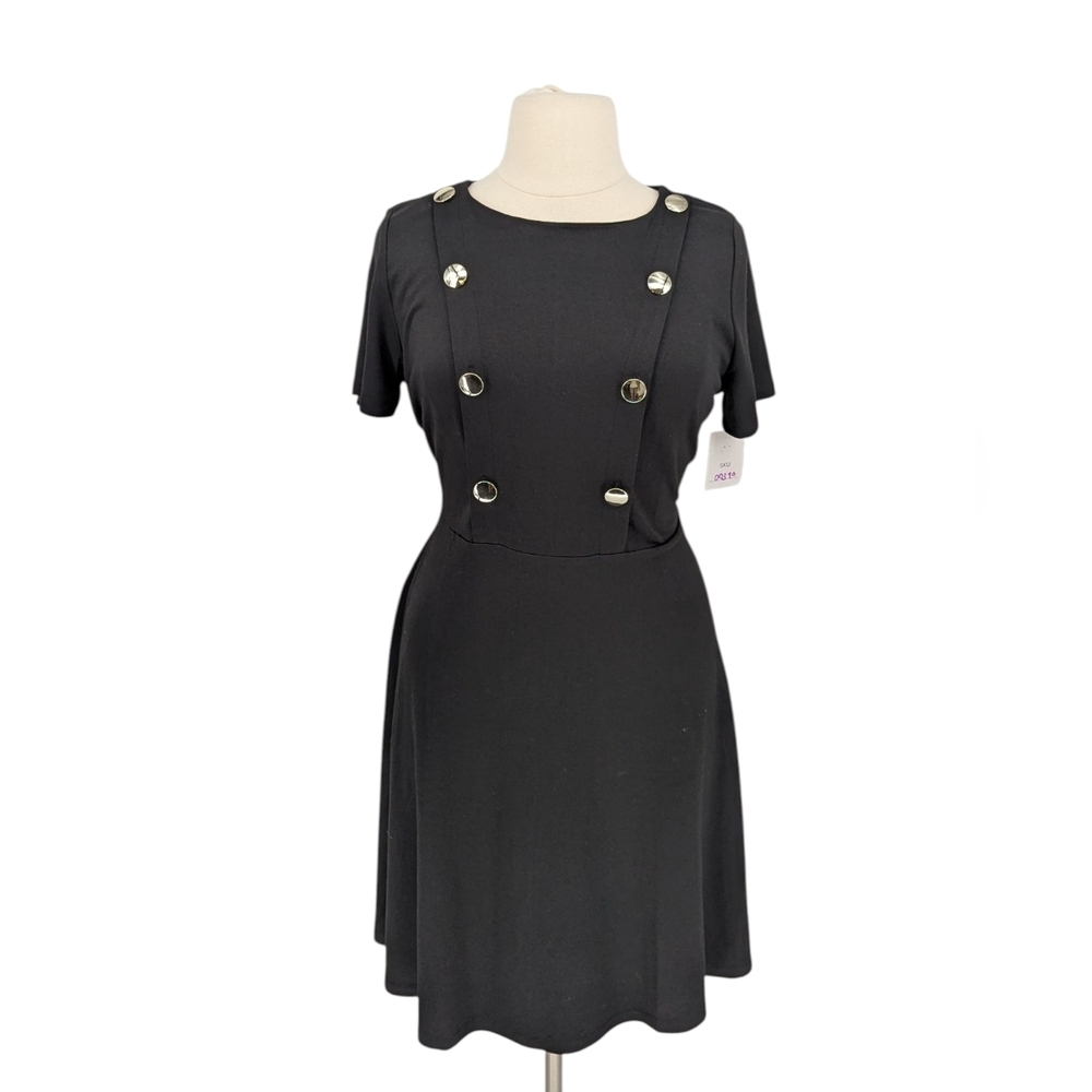 00390 NEW Eloquii Button Ponte Knit A Line Dress Black size 14 nautical punk